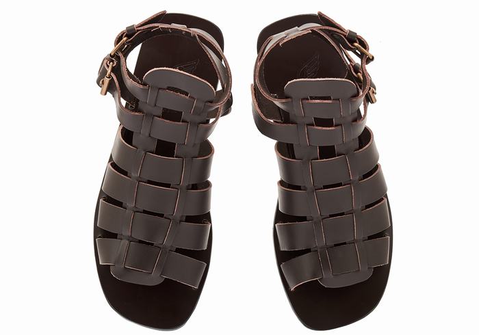 Ancient Greek Sandals Alexandros Leather Men Fisherman Sandals Chocolate | NWB7736KH