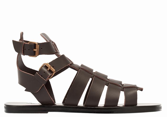 Ancient Greek Sandals Alexandros Leather Men Fisherman Sandals Chocolate | NWB7736KH