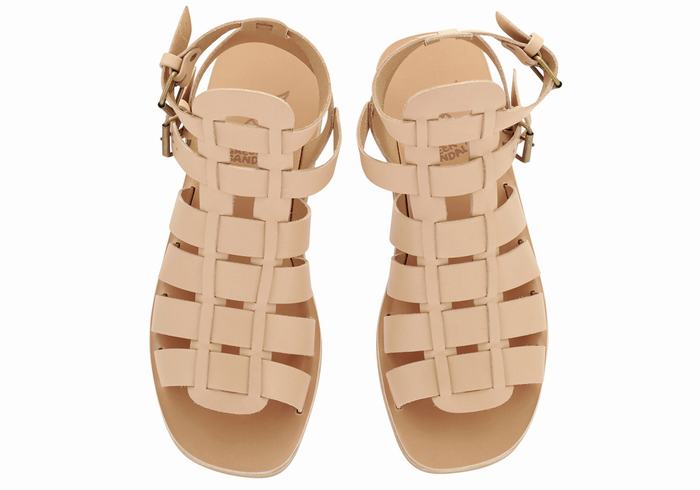 Ancient Greek Sandals Alexandros Leather Men Fisherman Sandals Beige | JMJ7080RH