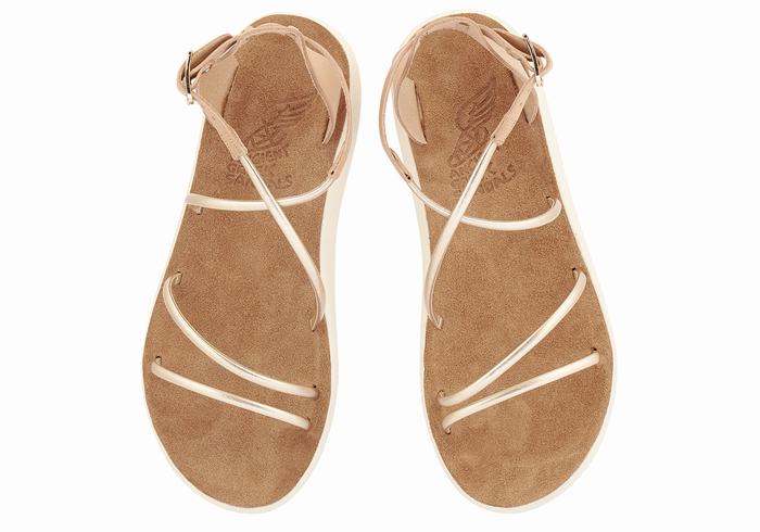 Ancient Greek Sandals Anastasia Comfort Women Ankle Strap Sandals Beige Gold White | OZT8127HS