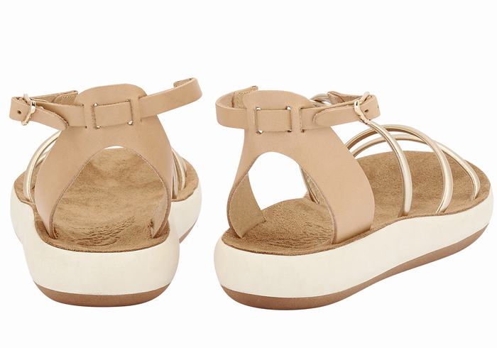 Ancient Greek Sandals Anastasia Comfort Women Ankle Strap Sandals Beige Gold White | OZT8127HS