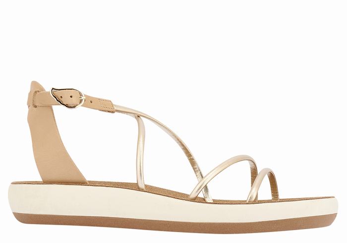 Ancient Greek Sandals Anastasia Comfort Women Ankle Strap Sandals Beige Gold White | OZT8127HS