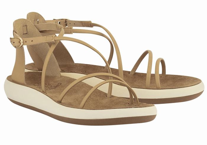 Ancient Greek Sandals Anastasia Comfort Women Ankle Strap Sandals Beige | ZZC10040MF