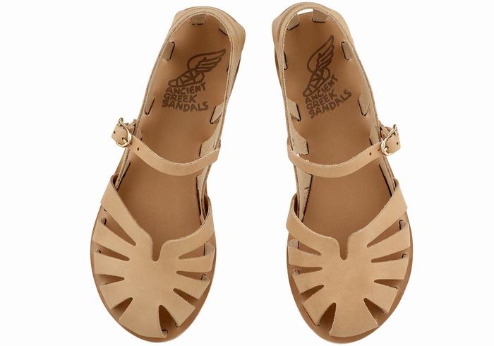 Ancient Greek Sandals Apollonia Leather Women Fisherman Sandals Beige | CIX7549VH