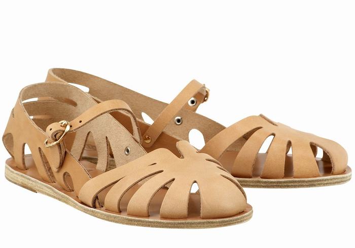 Ancient Greek Sandals Apollonia Leather Women Fisherman Sandals Beige | CIX7549VH