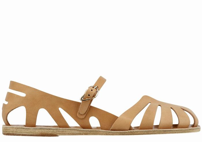 Ancient Greek Sandals Apollonia Leather Women Fisherman Sandals Beige | CIX7549VH