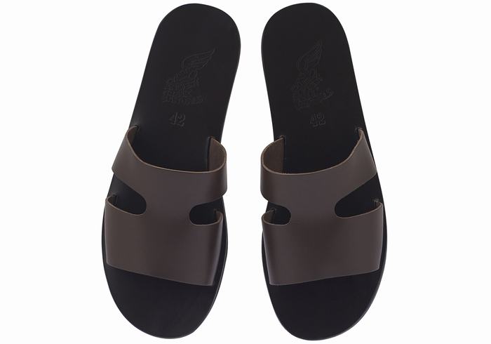 Ancient Greek Sandals Apteros Men Slide Sandals Chocolate | UXD8173KH