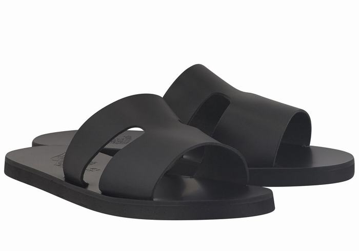 Ancient Greek Sandals Apteros Men Slide Sandals Black | QMB249ET