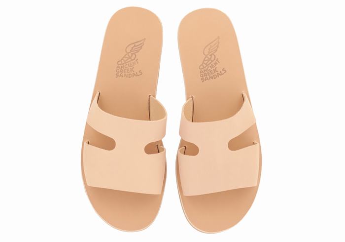 Ancient Greek Sandals Apteros Men Slide Sandals Beige | ZMG3316QZ