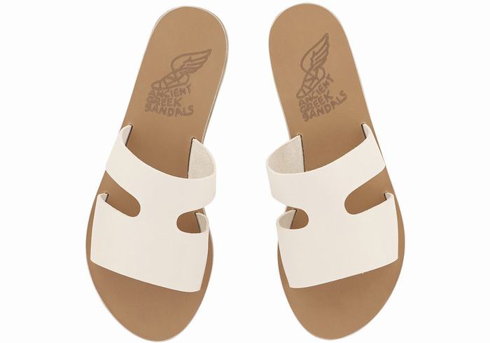 Ancient Greek Sandals Apteros Women Slide Sandals White | YOA5326WM