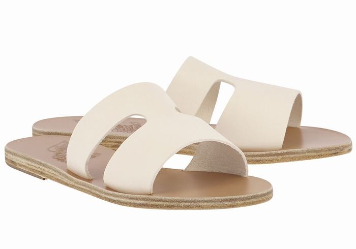 Ancient Greek Sandals Apteros Women Slide Sandals White | YOA5326WM