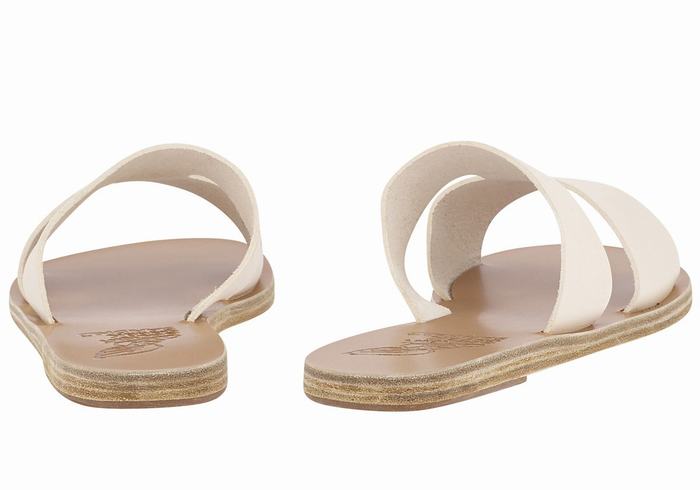 Ancient Greek Sandals Apteros Women Slide Sandals White | YOA5326WM