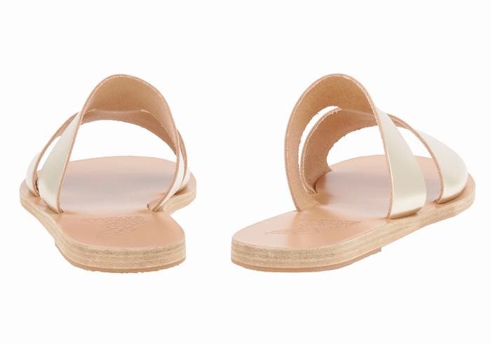 Ancient Greek Sandals Apteros Women Slide Sandals Gold White | TQK4233KM