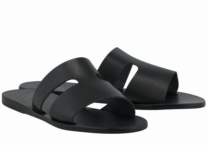 Ancient Greek Sandals Apteros Women Slide Sandals Black | NUV2527PE