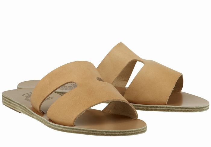 Ancient Greek Sandals Apteros Women Slide Sandals Beige | YHW6530AY