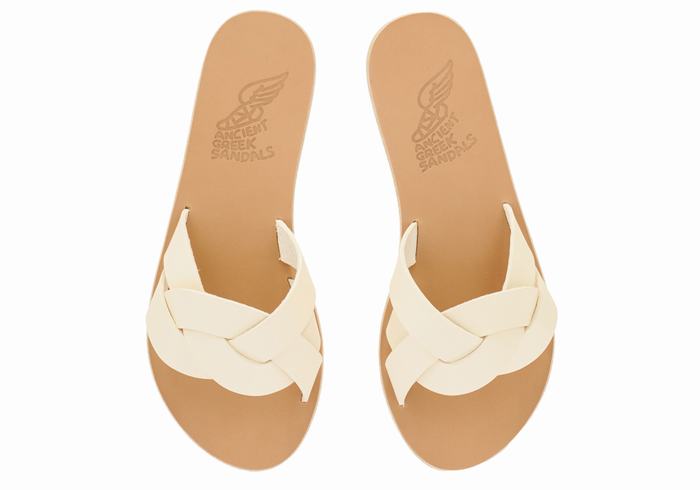 Ancient Greek Sandals Arachne Women Slide Sandals White | JZY7367WC