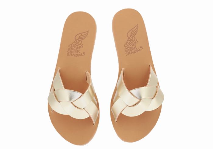 Ancient Greek Sandals Arachne Women Slide Sandals Gold White | FNV5259QH