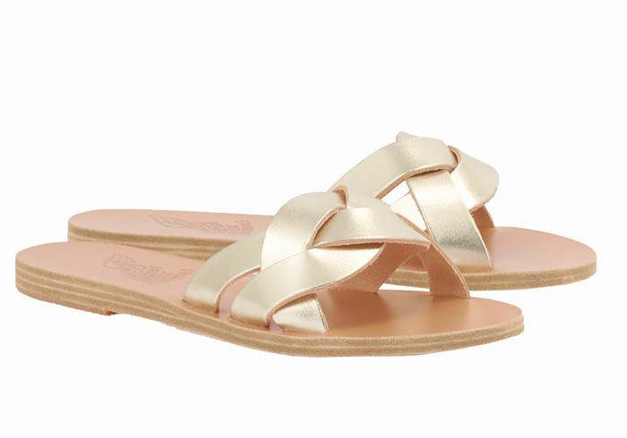 Ancient Greek Sandals Arachne Women Slide Sandals Gold White | FNV5259QH