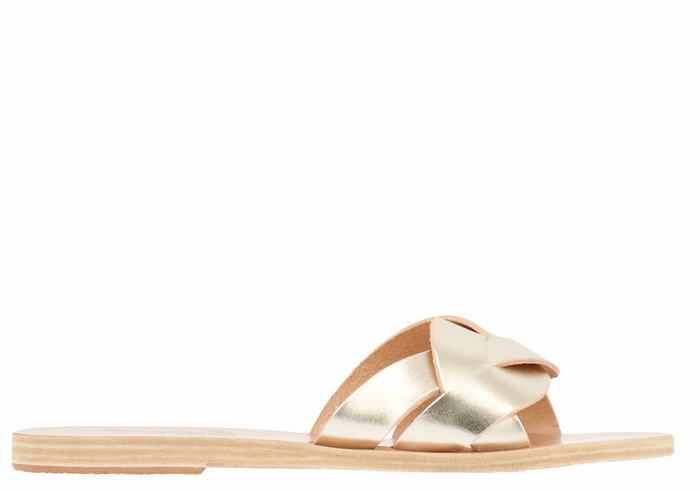 Ancient Greek Sandals Arachne Women Slide Sandals Gold White | FNV5259QH