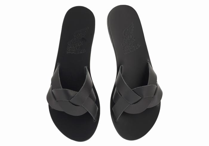 Ancient Greek Sandals Arachne Women Slide Sandals Black | SXN2781XA