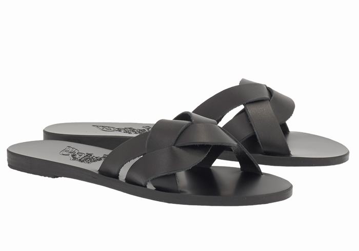 Ancient Greek Sandals Arachne Women Slide Sandals Black | SXN2781XA