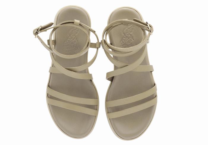 Ancient Greek Sandals Aristea Leather Women Platform Sandals Grey Brown | IKG7861JL