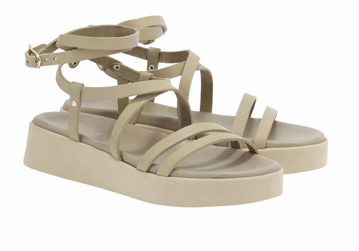 Ancient Greek Sandals Aristea Leather Women Platform Sandals Grey Brown | IKG7861JL