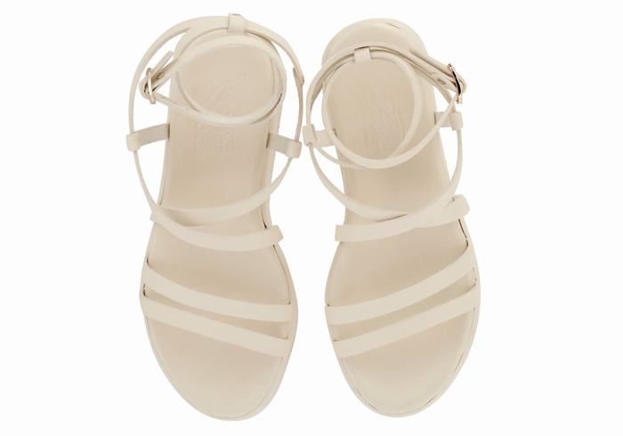 Ancient Greek Sandals Aristea Leather Women Platform Sandals White | JTN8278ZY