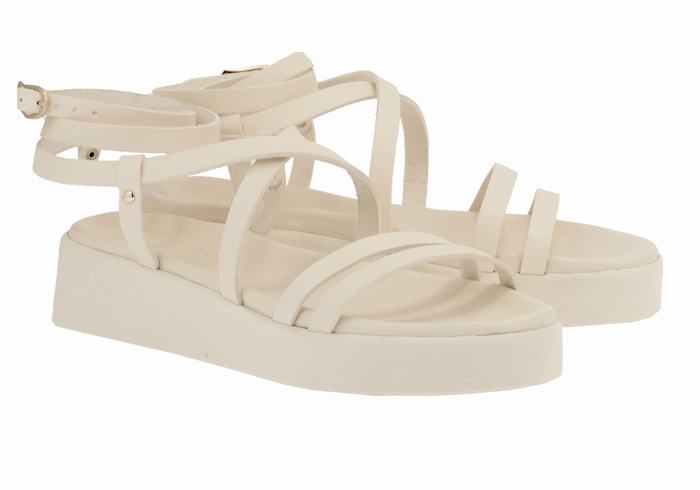 Ancient Greek Sandals Aristea Leather Women Platform Sandals White | JTN8278ZY