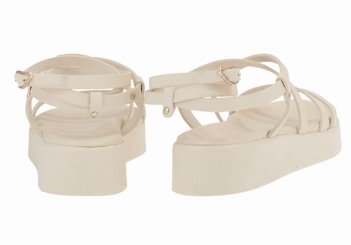 Ancient Greek Sandals Aristea Leather Women Platform Sandals White | JTN8278ZY