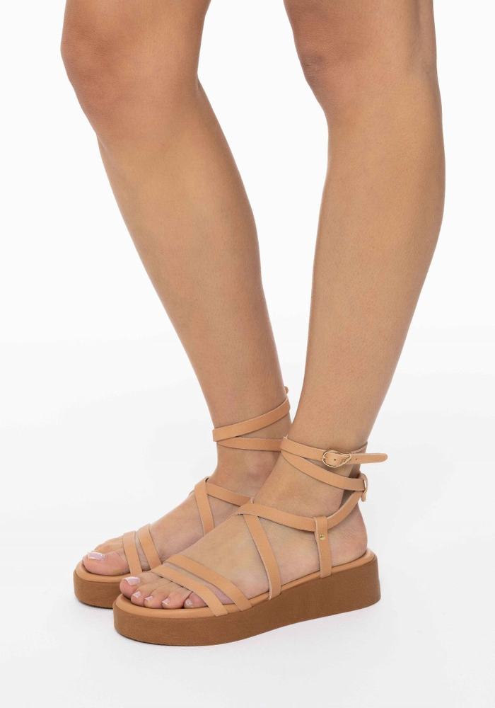 Ancient Greek Sandals Aristea Leather Women Platform Sandals Beige | GTB6162MC