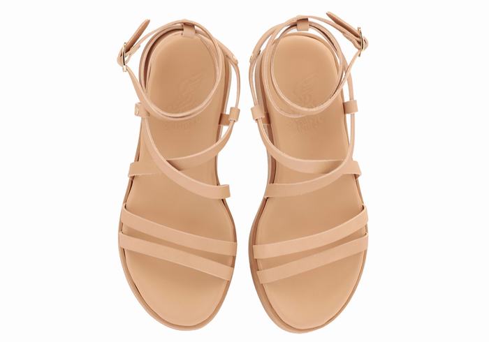 Ancient Greek Sandals Aristea Leather Women Platform Sandals Beige | GTB6162MC