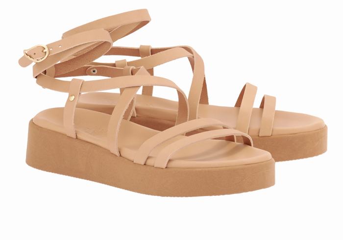 Ancient Greek Sandals Aristea Leather Women Platform Sandals Beige | GTB6162MC