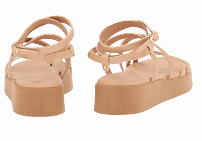 Ancient Greek Sandals Aristea Leather Women Platform Sandals Beige | GTB6162MC