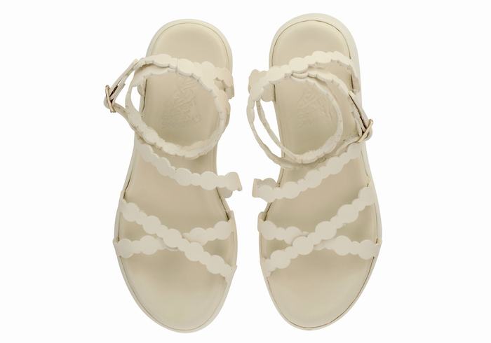 Ancient Greek Sandals Aspis Leather Women Platform Sandals White | JFX7662PH