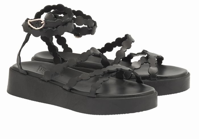 Ancient Greek Sandals Aspis Leather Women Platform Sandals Black | TOW8126OX