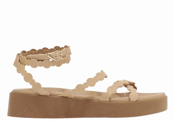 Ancient Greek Sandals Aspis Leather Women Platform Sandals Beige | KPT8595IM