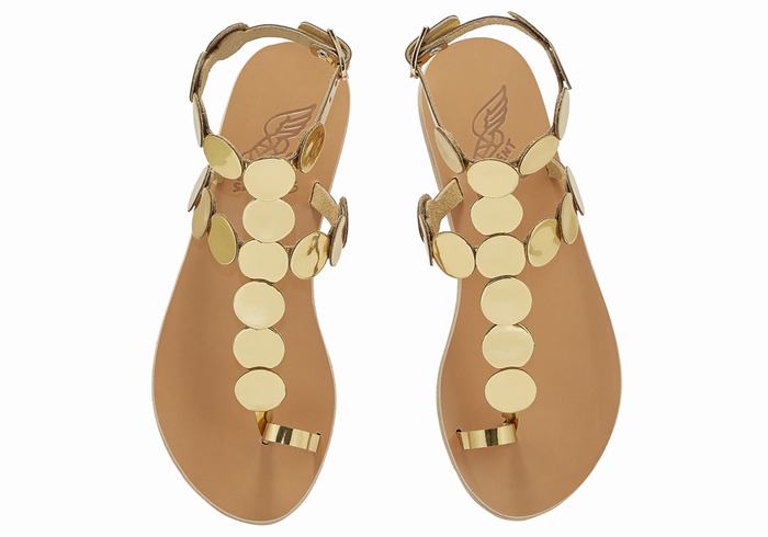 Ancient Greek Sandals Asteras Leather Women Toe-Post Sandals Gold | MLK5246YG