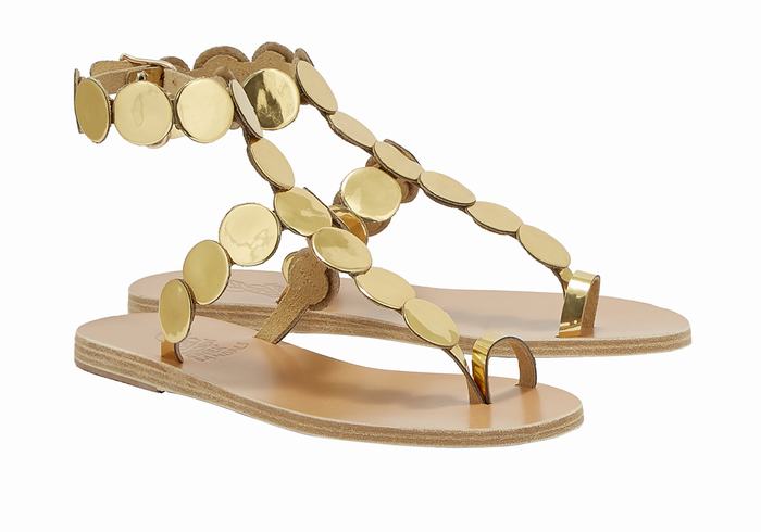 Ancient Greek Sandals Asteras Leather Women Toe-Post Sandals Gold | MLK5246YG