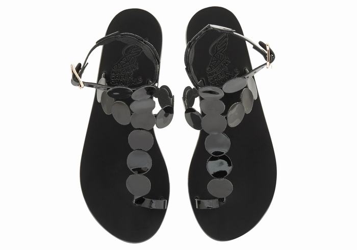 Ancient Greek Sandals Asteras Leather Women Toe-Post Sandals Black | ZJB494OU