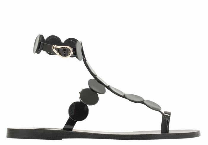 Ancient Greek Sandals Asteras Leather Women Toe-Post Sandals Black | ZJB494OU