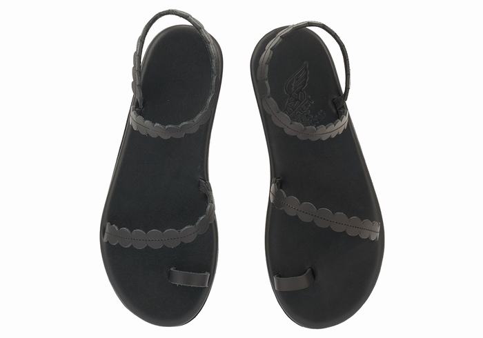 Ancient Greek Sandals Aura Women Toe-Post Sandals Black | LGH7925HT