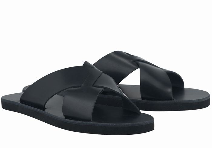 Ancient Greek Sandals Bios Men Slide Sandals Black | IZH9641HX