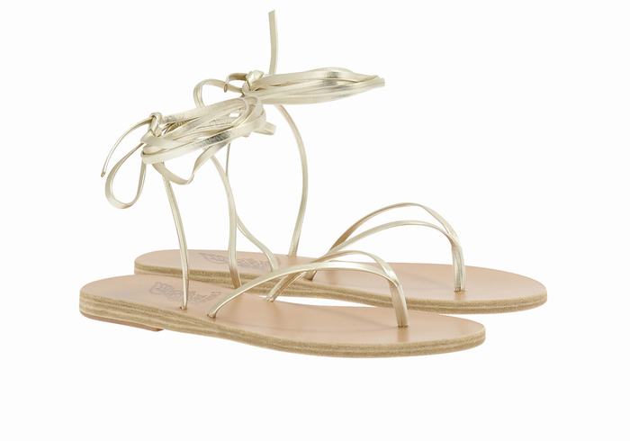 Ancient Greek Sandals Celia Women Gladiator Sandals Gold White | XFT10029EM