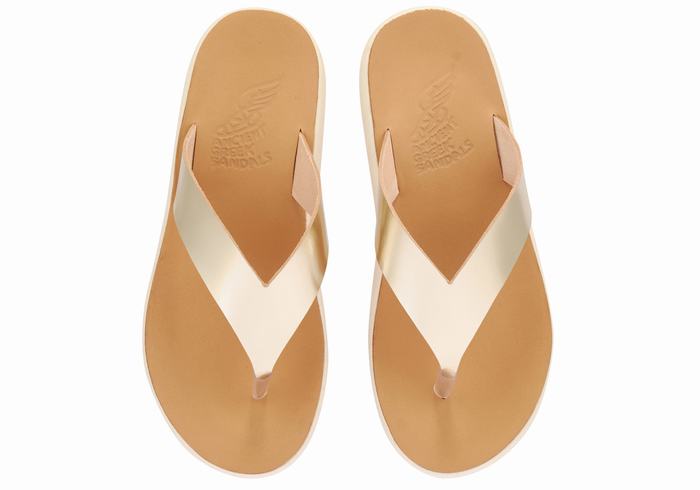 Ancient Greek Sandals Charys Comfort Women Flip Flops Gold White | DSD5246DL