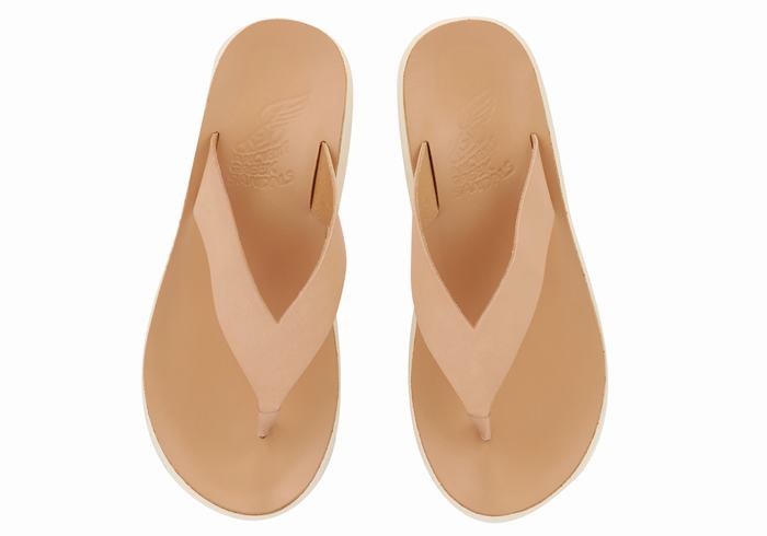 Ancient Greek Sandals Charys Comfort Women Flip Flops Beige | LIL3610WN