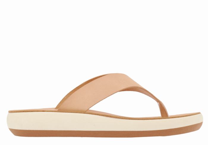 Ancient Greek Sandals Charys Comfort Women Flip Flops Beige | LIL3610WN