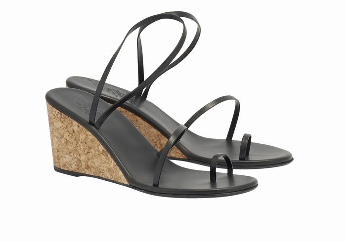 Ancient Greek Sandals Chora Mid Women Wedge Sandals Black | MUZ2312SG