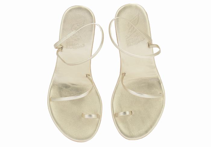 Ancient Greek Sandals Chora Mid Women Wedge Sandals Gold White | DBD9186JK