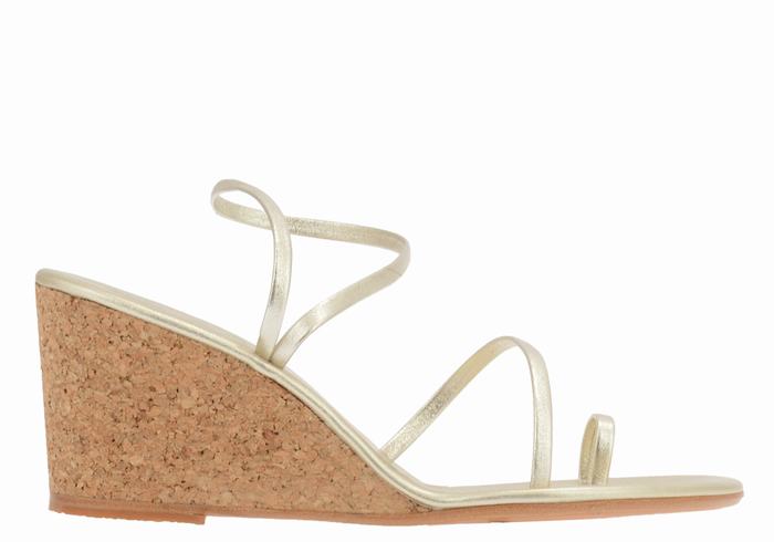 Ancient Greek Sandals Chora Mid Women Wedge Sandals Gold White | DBD9186JK